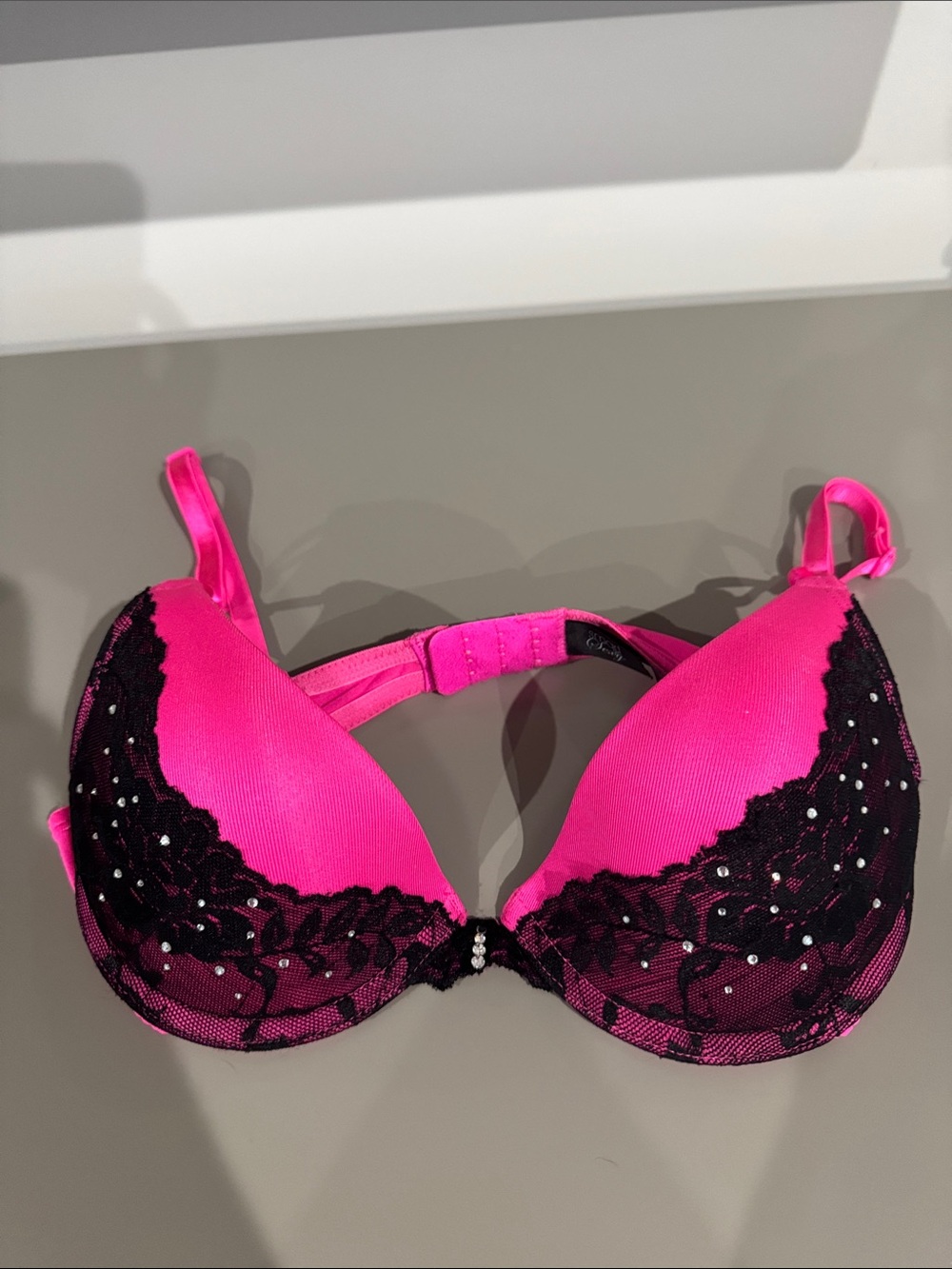 Women's Hot Pink Lace Trim Push-Up Bra